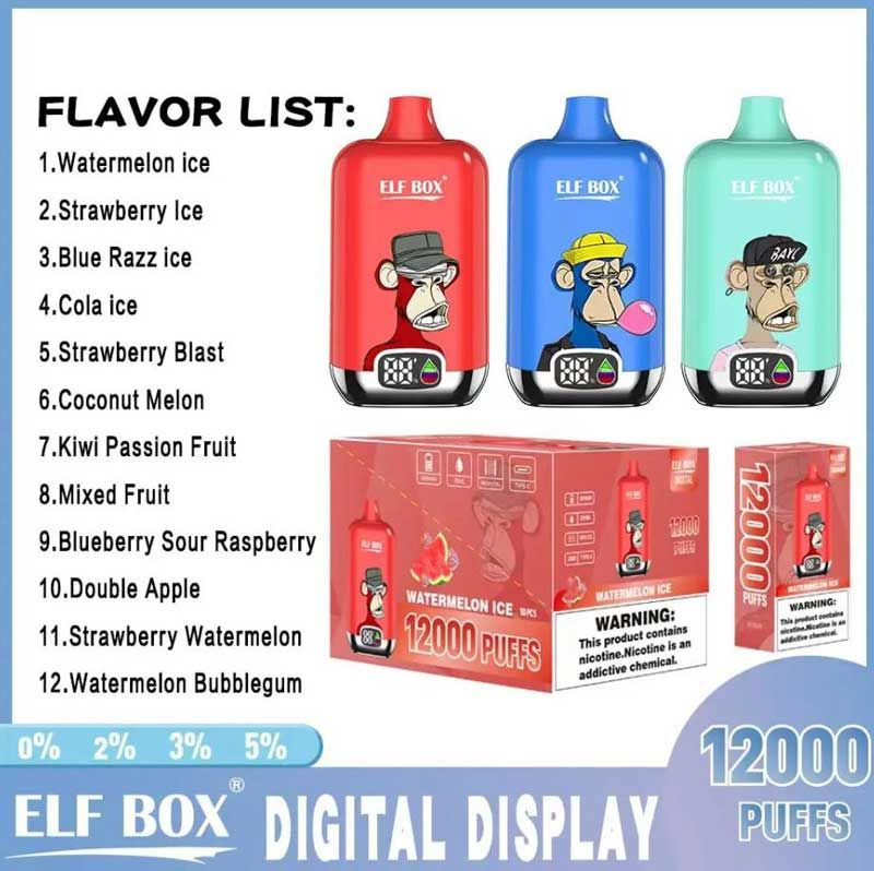 Elf Box Digital 12000 Puffs Mesh Coil 0%2%3%5% Nicotine Rechargeable Disposable Vape